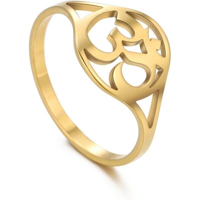 LIKGREAT Boeddhisme Indiase Yoga Om Symbool Ringen voor Vrouwen Mannen Roestvrij Staal Bovennatuurlijk Talisman Amulet Religieuze Sieraden Cadeau 7 beige