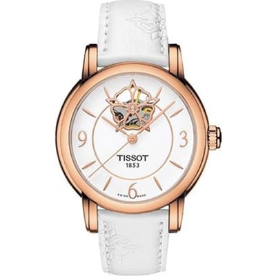 Tissot Hartserie Automatisch Mechanisch Uurwerk 30M Waterbestendig Horloge 35mm Gouden Wijzerplaat Roestvrijstalen Kast Lederen Band T050.207.37.017.04 Regular Watch Box,White Dial white