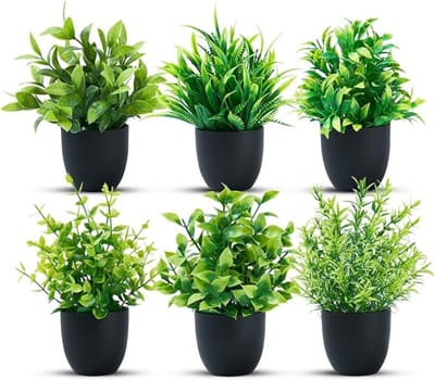 Set van 6 Mini Kunstplanten in Zwarte Potten voor Binnen