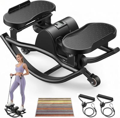 Steppers, 3D Motion Rocking Stepper voor thuis, stil, antislip, met weerstandsbanden voor full-body training