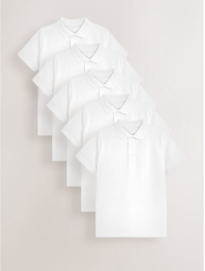 Next - Jongens - Verpakking van 5 katoenen poloshirts met korte mouwen voor school - Wit