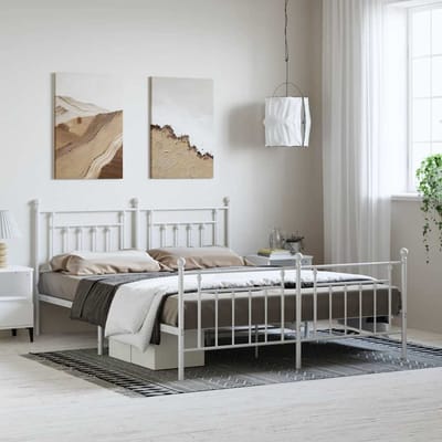 vidaXL - Bedframe - met - hoofd- - en - voeteneinde - metaal - wit - 183x213 - cm