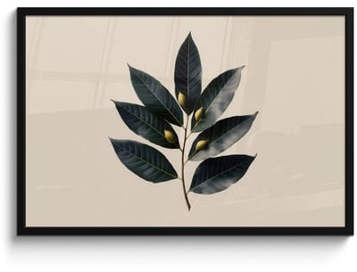 Poster in lijst - Fotolijst 90x60 cm - Posters - Laurierbladeren - Bloemknoppen - subtiel - Posterlijst zwart - Decoratie - Wanddecoratie woonkamer - Muurdecoratie slaapkamer