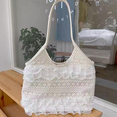 Ethereale Kant Geweven Tas, Dames Zomer Casual Vakantie Enkelvoudige Schouder Tas, Grote Capaciteit Tote Tas gray