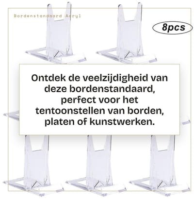 Dailygoods- Bordenstandaard Acryl 8 Stuks - Bordenhouder - Schuifstandaard - Kunststof Bordenhouder - Transparant - 11,2 x 10,5 x 6 cm