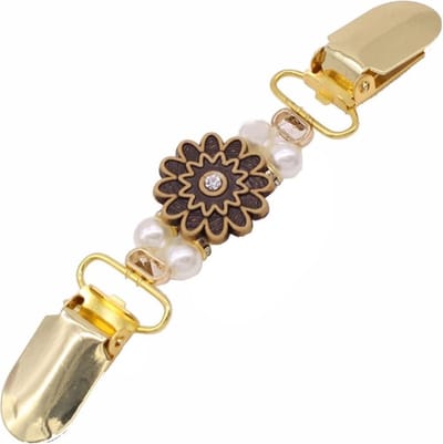 Fako Bijoux® - Vestsluiting - Vestclip - Sjaalspeld - Vestklem - Bloem Parel Kristal - Goudkleurig