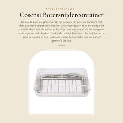 Dailygoods- Botersnijdercontainer Roestvrijstalen - Boterdoos - Kaasopslagcontainer - Transparant Deksel - Botermes - Comfortabel Snijden