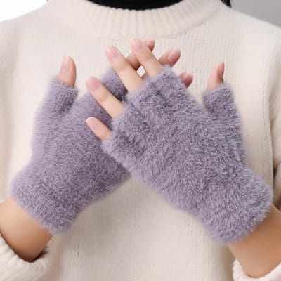 Gants Hiver Demi-Doigts Femme Homme Écran Tactile Écriture Moufles Chaudes Pour Conduite Sports Extérieurs gris