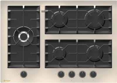 Wiggo WH-G735GR(C) - Inbouw Gaskookplaat - Glas op gas - Wok brander - 70cm - 5 Kookzones - Gietijzeren pannendragers - 5 jaar garantie - Crème Glas
