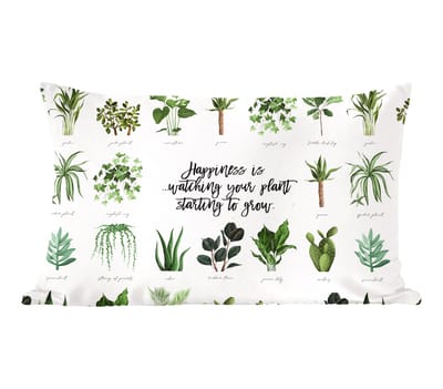 Sierkussens - Kussentjes Woonkamer - 60x40 cm - Quotes - Spreuken - Happiness is... watching your plant starting to grow