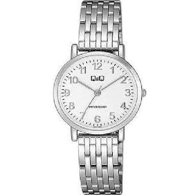 Q&Q QA21J204Y - Horloge - Analoog - Dames - Vrouwen - stalen band - Rond - Metaal - Cijfers - Zilverkleurig - Wit