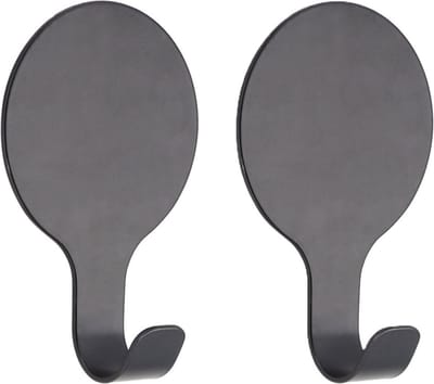 Tendance Plakhaakje rond - 2x stuks - 6 x 2,5 x 10 cm - Zelfklevende ophang haakjes - RVS - zwart - keuken/badkamer haken