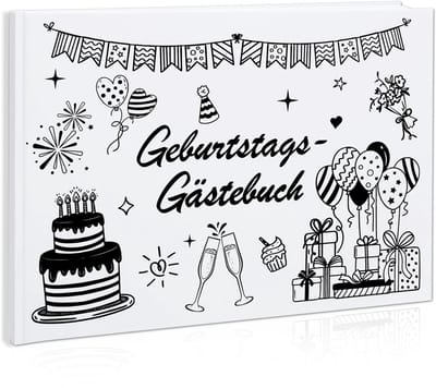 Dailygoods- Gastenboek Verjaardag - 7 Insteekbrieven - Gidsvragen - Ruimte voor Foto's - Herinneringsalbum - Minimalistisch Zwart - Herinneringsboek
