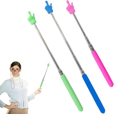 Telescopische Lerarenwijzer - Uitschuifbare Wijzer Stok - Klas Presentaties - Vingervormig Ontwerp - 68 cm - Blauw Roze Groen