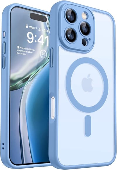 Hoesje Geschikt voor iPhone 16 Pro Max Hoesje Licht Blauw - Hoesje Geschikt voor MagSafe iPhone 16 Pro Max - Shockproof Back Cover met Lens beschermer