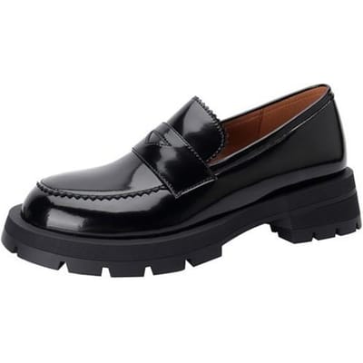 Chaussures Femme Printemps/Automne Cuir Fendu Bout Rond Chaussures à Talons Épais Classiques Slip Chaussures à Plateforme Femme Mocassins Escarpins Noirs 34 noir