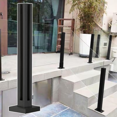 Glazen Relingpaal - Paneelklem Vierkant - Terras Afscheiden - Heavy Duty Ontwerp - Niet Gespecificeerd - Zwart