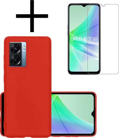 Hoesje - Met Screenprotector - Geschikt voor OPPO A77 - Sterk & Shockproof - Back Cover - Siliconen Case - Telefoon Hoes - Rood