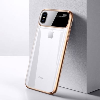 TOTU Magic Mirror/ gehard TPU beschermhoes Geschikt voor Apple iPhone XS/X (10) kleur transparant met Goude randen + gratis screenprotector