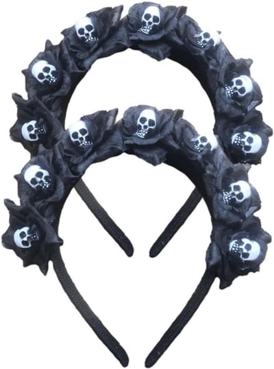 Halloween Hoofdband met Bloemen en Schedel - 2 Stuks - Zombie Bruid Kostuumaccessoire voor Vrouwen en Meisjes - Perfect voor Carnaval en Feestjes