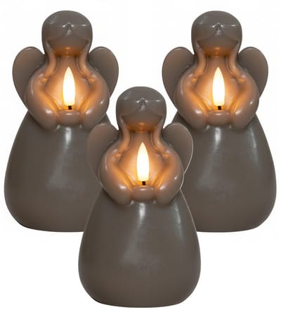 Anna's Collection LED kaars engel - 3x - taupe - 14 x 8 cm - met timer - op batterijen - kerst - kerstkaarsen