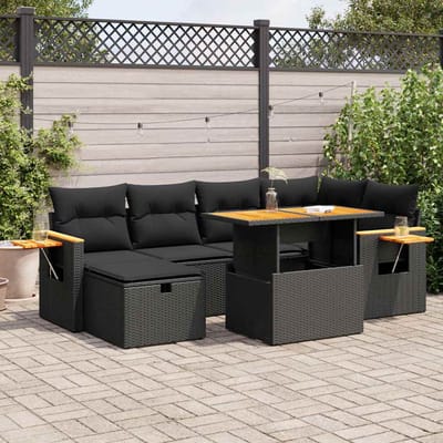 vidaXL - 8-delige - Loungeset - met - kussens - poly - rattan - zwart