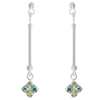Behave – Oorbellen – 925 Sterling Zilveren langwerpige Oorstekers met Groen Multi Kristal steentjes