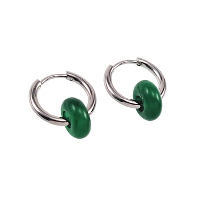 ∅16mm Oorringen met Maleisische Jade Stenen - Gepolijst RVS- Dames Oorbellen met Donut Hangers