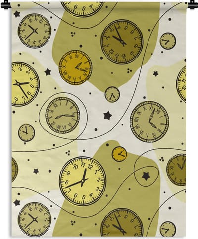 Wandkleed - Wanddoek - Retro - Klok - Patronen - Stippen - 90x120 cm - Wandtapijt
