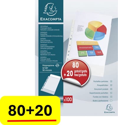 Exacompta showtas - insteekhoesje U-model A4 - 60 micron - promopack 80+20 gratis
