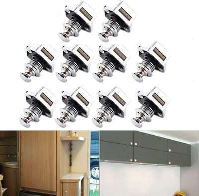 ONF3 - Drukknoppen Catch Deurvergrendeling - Metalen Draaiknop - Voor Camper en Caravan - Zilverkleurig - Deurslot voor Lades en Kastdeuren - 10...