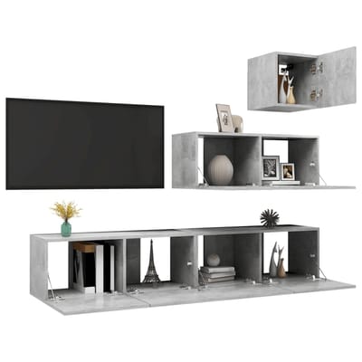 vidaXL - 4-delige - Tv-meubelset - bewerkt - hout - betongrijs
