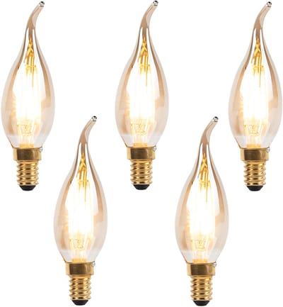 LUEDD Set van 5 E14 dimbare LED filament tipkaarslamp 240V 3W 250 lm