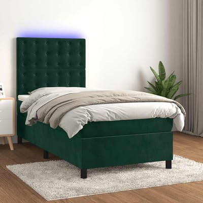 vidaXL - Boxspring - met - matras - en - LED - fluweel - donkergroen - 80x200 - cm