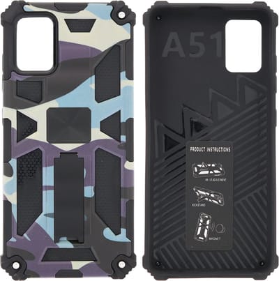 Hoesje Geschikt Voor Samsung Galaxy A51 (4G) Hoesje - Rugged Extreme Backcover Camouflage met Kickstand - Paars