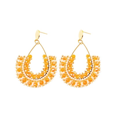 Lizz Oorbellen | Oranje / Goud | Bijoux Kraaltjes Oorhangers | Fashion Favorite