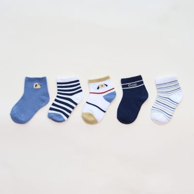 5 Paires Chaussettes d'Été en Coton pour Garçon Fille Mignonnes Dessin Animé Fines Respirantes Bébé Mi-hautes Chaussettes Mode Rayures Chaussettes pour Enfants 0-3 Ans fit 1-3 years blue