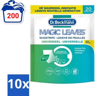 10 x Dr. Beckmann - Magic Leaves Universeel - Wasstrips - Witte en Gekleurde Was - 20 Wasbeurten - Wasstrips - Wasstrips Wit - Wasstrips Gekleurd - Wasstrips 20 Beurten - Wasstrips Milieuvriendelijk