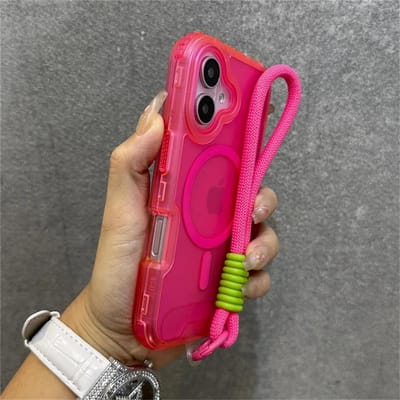 Luxe Matte Armor Telefoonhoesje met Magsafe Ondersteuning Voor iPhone 17 11 14 12 13 15 16 Pro Max Kleurrijk Polsbandje Lanyard Schokbestendige Cover For iphone 16Plus&Case & Strap