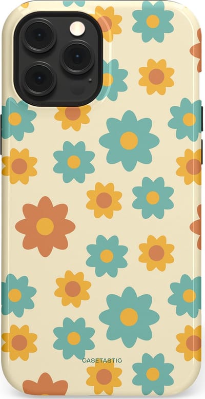 Casetastic hoesje geschikt voor Apple iPhone 12 Pro Max - MagSafe - Dubbellaagse bescherming - Retro bloei - Fashion Case - Crème Mintgroen Goud Perzik