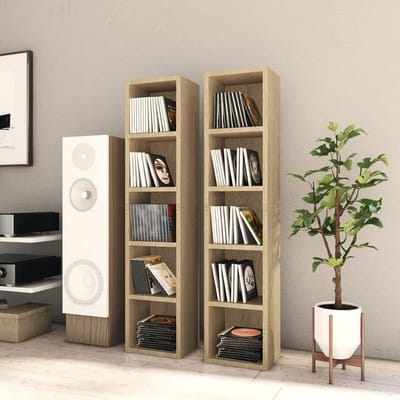 Cd-rek 2 stuks - Dvd-rek Opbergrek - Media Opslag - 5 Vakken Per Kast - 21x16x935 cm - Sonoma-eiken