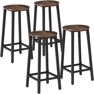 tectake® Barkruk - Ronde Bistrokruk - Set van 4 - Barkrukken - Vintage Barstoel met Voetsteun - Zitting van MDF-hout - Industrieel design - Barstoelen - Eetkamerstoelen - Draagkracht kruk 150 kg - Afmeting (LxBxH) 32 x 32 x 66 cm - Donkerbruin