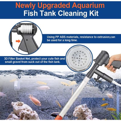 Aquarium Waterwisselaar Professioneel Pneumatisch Type Efficiënte Semi-Automatische Grindreiniger voor Aquarium Vis Tank gray