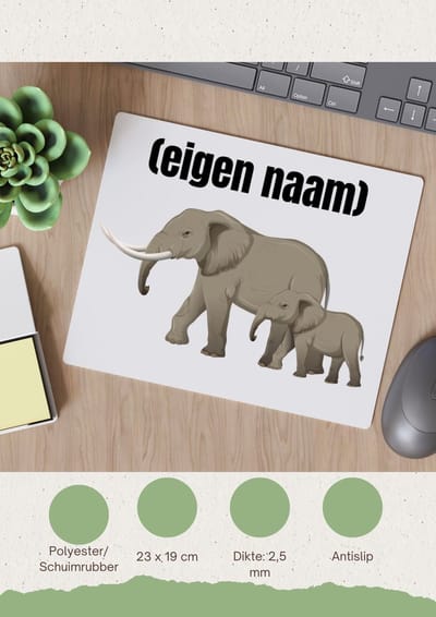 Akyol - olifant en kleine met eigen naam Muismat - Olifant - dieren liefhebber - iemand die houdt van olifanten - verjaardag - cadeau - kado - geschenk - 23 bij 19 cm