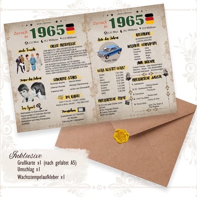 Dailygoods- Verjaardagskaart 60 jaar - Vintage Cadeau 1965 - Verjaardagskaart met Envelop - Nostalgische Tijdreis - Persoonlijke Vroede - DIN A5 - Verjaardagswenskaart