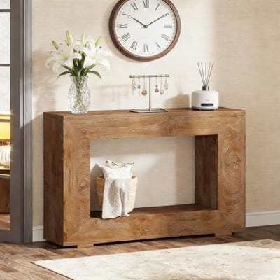OKWISH Consoletafel - Met Opbergruimte - Voor Hal En Woonkamer - Houtlook Bruin - 120 x 30 x 83,5 cm