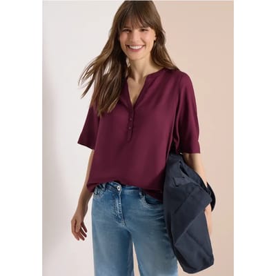Blouse met gespleten hals en elastische zoom