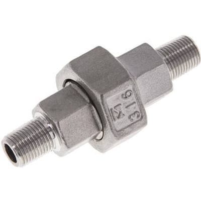 Rechte Aansluiting  R1/8'' RVS met Vlakke Afdichting PTFE 16bar