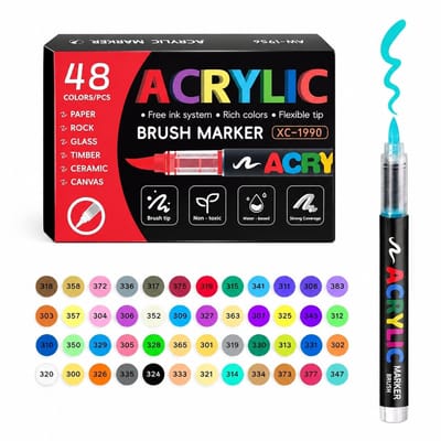 Acrylmarkers met directe inkt - 48 kleuren - zachte punt met intelligente inktregeling - voor tekenen en DIY - basisverpakking