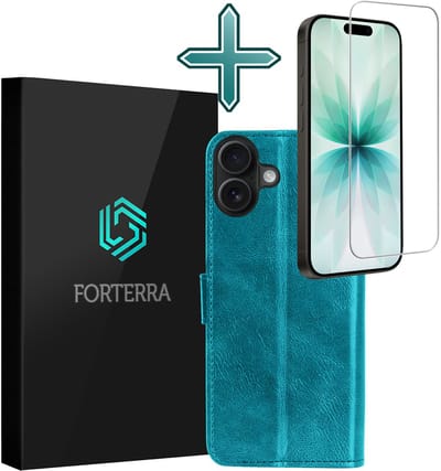 Hoesje Met Screenprotector - Geschikt voor Apple iPhone 17 - Luxe Pasjeshouder - Flipcase - Bookcase Portemonee - Flip Case - Kunstleer Book Case - Book Cover - Walletcase - Portemonneehoes - Turquoise